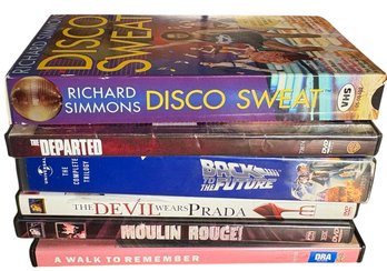 Richard Simmons Disco Sweat Vhs Tape And Assorted Movies And Dvds 6pc (B)