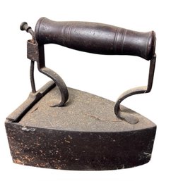 Old Cast Sad Iron Charcoal Wood Handle Tool (LR)