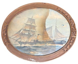 Oval Framed Sailing Ship BEAR Oakland Print (LR)