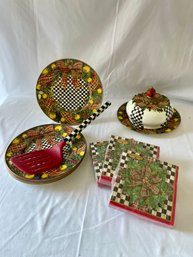 Mackenzie Childs Xmas Plates, Napkins, Spatula  (l)