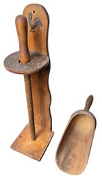 Primitive Wooden Paper Towel Holder & Scoop (LR)
