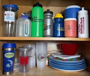 Two Shelves Full Of Assorted Plastic Kitchenware (K)
