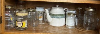 Shelf Full Of Assorted Glass Jars & Porcelains (K)