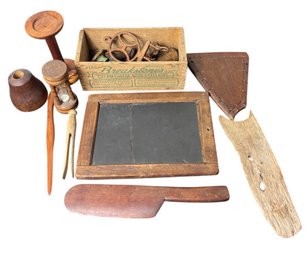 Old Chalk Board & Assorted Primitive Wooden Items (LR)