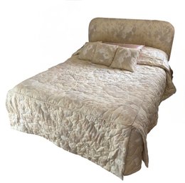 Queen Size Bed With Floral Upholstered Headboard & Matching Sheets (MB)