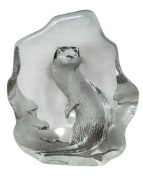 Mats Jonasson Signed Swedish Art Glass Crystal Paperweight (a)