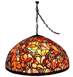 Tiffany Style Magnolia Hanging Lamp Works! (E)