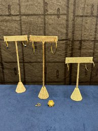 (3) Pairs Of Gold Tone Hoops Earrings, A Open Heart Pendant, And A Single Earring