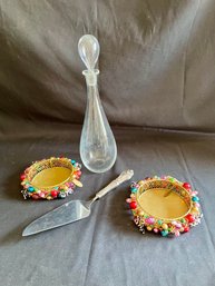 Mackenzie Childs Wine Coasters, Decanter, Sterling Serving Piece (l)