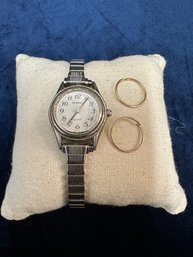 14k Gold Hoop Earrings And A Speidel Watch