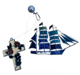 Sailing Ship & Cross Stained Glass Suncatchers (K)