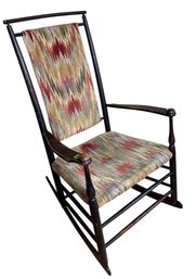 Antique Wooden Ladder Back Rocking Chair With MCM Upholstery(DR)