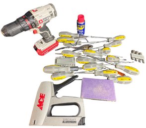 Porter Cable Power Drill With Bits, Screwdrivers /flatheads,  And Other Assorted Tools