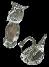 Owl & Swan Art Glass Figurine Pair (a)