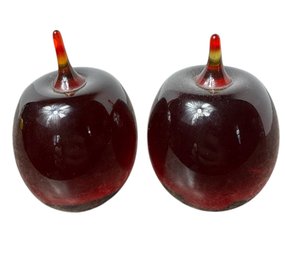 Swedish Blown Glass Apple Paperweight Pair (a)