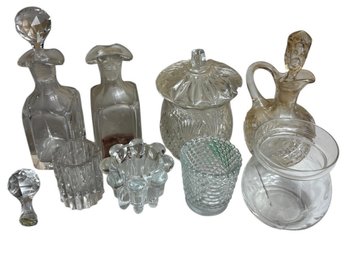 Decorative Pressed, Etched, And Clear Glassware 9pc (DR)