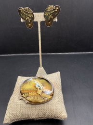 Suite Of Pewter Earrings And Brooch