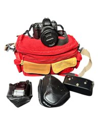 Nikon N80 35mm Film SLR Camera, Nikon Speedlight & Other Camera Accessories In An Alpine II Camera Bag