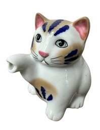 Brown, Blue & White Cat Ceramic Pitcher Jug (a)