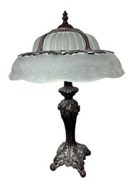 Cheyenne Art Nouveau Tiffany Style Table Lamp Ornate Roses Base & Frosted Glass Shade Works!