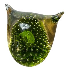 Italian Blown Art Glass Owl Paperweight Controlled Bubbles (a)