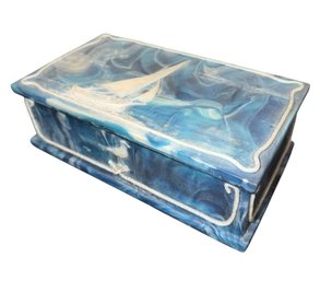 Blue Incolay Stone Sailing Ship Trinket Box (BO)