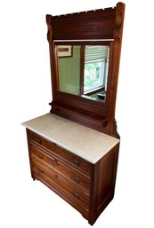1800s Victorian Eastlake Marble Top Three Drawer Dresser (BR2)