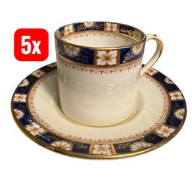 Art Deco Court China Gilded Teacups & Saucers 10pc (K)