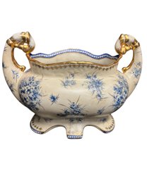 Blue And White Gold Rimmed Floral Ceramic Vase