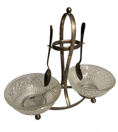 English Dual Sugar Bowl With Spoons (K)