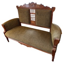 1800s Victorian Eastlake Settee With Beautiful Green Modern Upholstery (L)