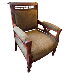 1800s Victorian Eastlake Parlor Chair With Beautiful Green Modern Upholstery (L)