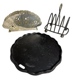 ILSA Cast Iron Stove Diffuser, Italian Silver Plate Napkin Holder (K)