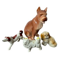 Old Painted Dog Figurines 4pc (a)