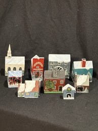9 Hand Painted Miniature Houses Signed Japachesky