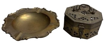 Brass Incense Potpourri Trinket Box & Indian Brass Ashtray (DR)