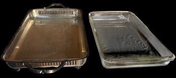 Silver Plated Buffet Serving Dish With Clear Glass Casserole Dish (b)