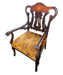 Antique Chippendale Revival Mother Of Pearl Inlaid Armchair (A)