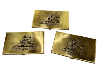 Brass Sailing Ship Business Card Cases 3pc (BO)