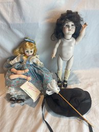 Porcelain Doll And A Little Woman Doll