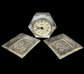 Staiger German Lead Crystal Quartz Desk Clock & Ashtrays (b)