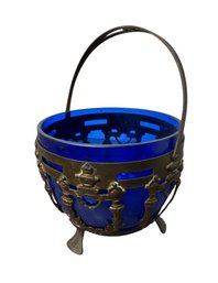 Danish Silver Plated Cobalt Blue Glass Basket (b)