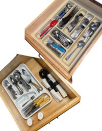 Two Drawers Full Of Various Silver Plate & Stainless Utensils (K)