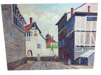 HS Irvine European Village Original Landscape Painting On Canvas (LR)