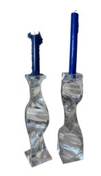 Mikasa Platinum Swirled Glass Candlestick Pair (LR)