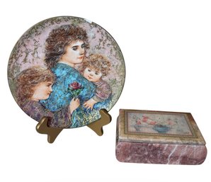 Edna Hibel Marble Trinket Box & Collectors Plate (LR)