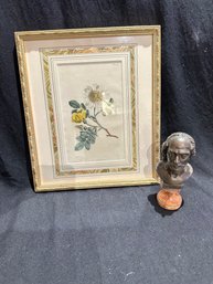 Shakespeare Bronze And Marble Mini Bust And Floral Print