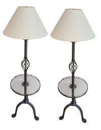 Twisted Metal Standing Floor Lamp Side Table Pair Works! (p)