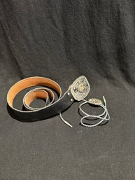 Bolo Tie, Belt And Buckle With Matching Fossil Stone