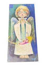 J. Vernet Angel Holy Art On Wood Block Hanging Decor